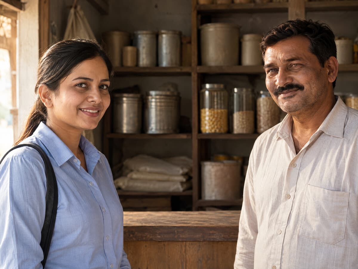 Field officer visiting a customer's shop