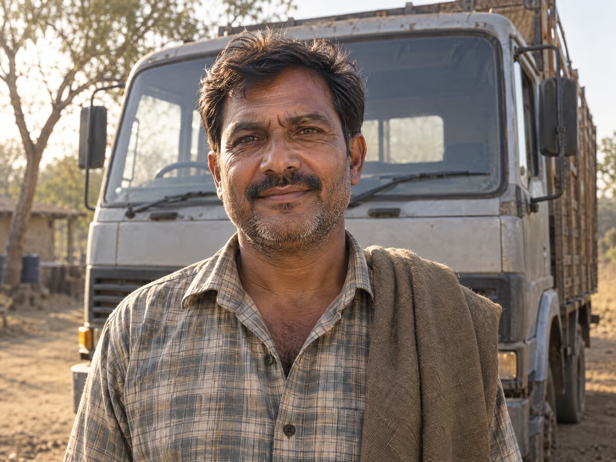 Transporter standing in front of their truck